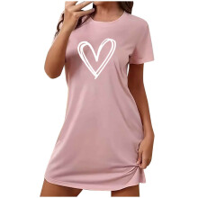 Camicia da notte corta oversize da donna con stampa, scollo rotondo e maniche corte – Abbigliamento da notte