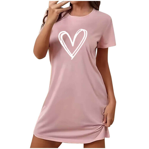 Γυναικείο oversized κοντό νυχτικό με στρογγυλή λαιμόκοψη και κοντά μανίκια –