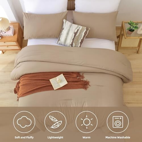 Queen Comforter Set Taupe Brown 3-Piece 2