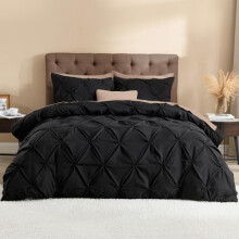 Black Queen Pinch Pleat Duvet Cover Set 3-Piece Microfiber