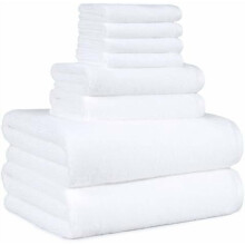 Set de prosoape de baie 100% bumbac, moale, cu uscare rapidă, 8 piese, alb, 25,4 x 17,8 cm