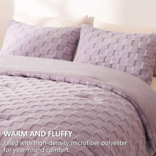 Light Purple Fleece King Comforter Set 3-Piece 2