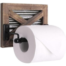 Rustikt landligt toiletpapirholder – Varmt brunt træ, galvaniseret metal og sort, kompatibel med vestlig indretning