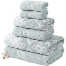 6-delige set, 2 badhanddoeken, 2 handdoeken, 2 washandjes, geverfd jacquard/effen handdoekenset Charlize Dark Sage