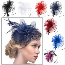 Κομψό καπέλο Fascinator με διακοσμητικά από ψεύτικο φτερό και πλέγμα, μαύρο