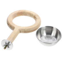 Ensemble mangeoire en métal pour cage à perroquet avec perchoir en bois