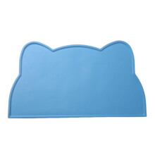 Tapete de silicone para alimentação de animais de estimação com design de rosto de gato e borda elevada. Ideal para cães e gatos.