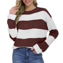 Pulover lung cu dungi color block pentru femei, din acrilic