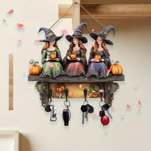 Décoration murale en bois sorcière style bohème vintage pour Halloween1