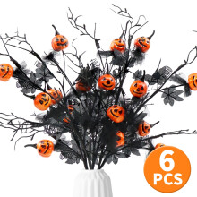 Hastes artificiais de abóbora e folha de bordo para o Halloween (pacote com 6)