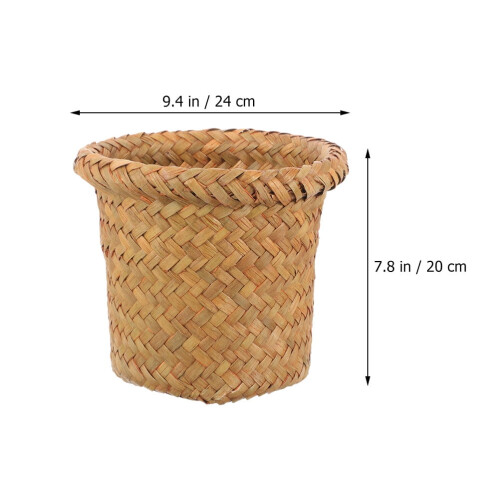 Lixeira redonda de fibra de junco, estilo boho. 2