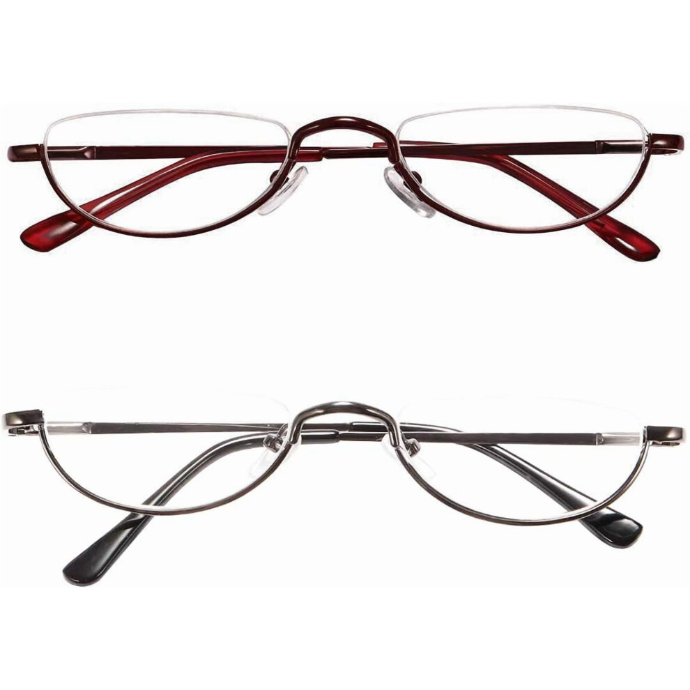 Reading Glasses Half Rim Metal Frame 2.50 Diopter 2 Pairs