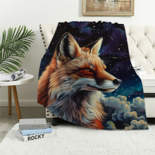 Fox Blanket with Galaxy Print, Red Fox Design – Super Soft Throw for Bed, Couch, Men, Women & Kids – Compatible with Magic Space Universe