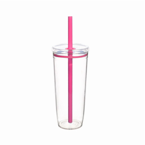 Bicchiere termico trasparente con coperchio e cannuccia, 600 ml 1