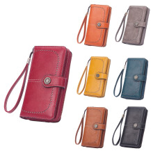 Womens Leather Wallet RFID Blocking Card Holder Long Coin Pocket Wallets Wristlet Zip Bifold Purse