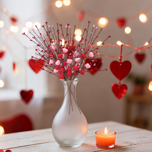 Artificial Red Heart Berry Stems 17.7 Inch 6-Pack 2