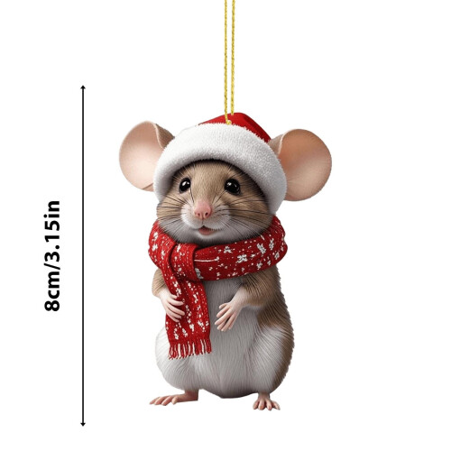 2D Acrylic Mouse Christmas Ornament with Scarf Design, 1 2