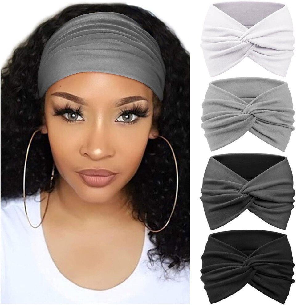 Unisex 4Pcs Wide Headbands For Women Large Turban Headband Boho Head Wrap Elastic Hairbands Hair Twisted Knot Hair Accessories