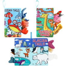 Conjunto de 3 livros de pano macio para bebês - Brinquedos sensoriais de alto contraste
