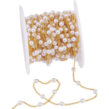 32.8ft Brass Pearl Jewelry Chain for DIY Bracelets & Necklaces – Curb Cable Link, Bulk Spool, Compatible with Jewelry Making