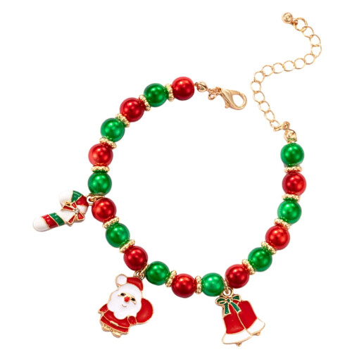Christmas beaded bracelet with pendant charm, adjustable 1