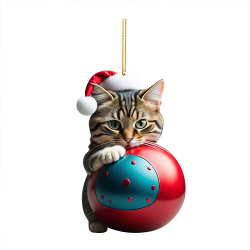 Conjunto de enfeites de Natal em acrílico com gatos – 2 peças