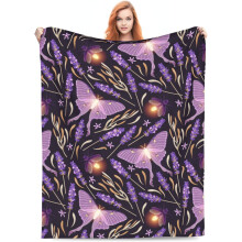 Dry Lavender Blanket for Women & Girls – Purple Floral Moon Moth Throw (50x60in), Soft, Lightweight, Cozy, All-Season Bedding & Decor
