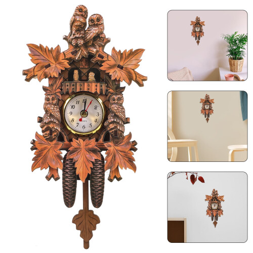 Ceas de perete retro din lemn cu bufniță – decorativ și funcțional