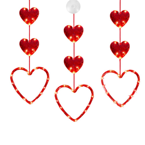 3er-Pack Herz-Fensterlichter zum Valentinstag