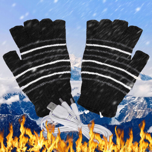 Gants chauds tricotés sans doigts, alimentés par USB, blancs 1
