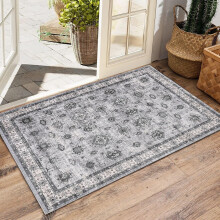 Tapis Ă motifs floraux 122 x 183 cm, polyester Ă poils courts