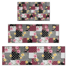 Ensemble de 3 tapis de cuisine à motifs floraux – Antidérapants et lavables