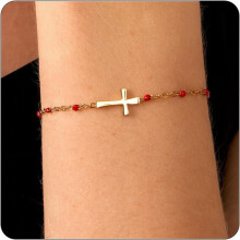 18K Gold Plated Cross Bracelet for Women & Girls – Adjustable Dainty Beaded Link Chain, Faith/Confirmation Jewelry Gift