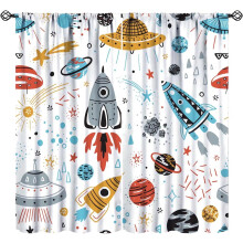 Space Rocket Kids Curtains, Outer Space Adventure Print – Compatible with Boys' Bedroom & Living Room, 84" W x 84" L