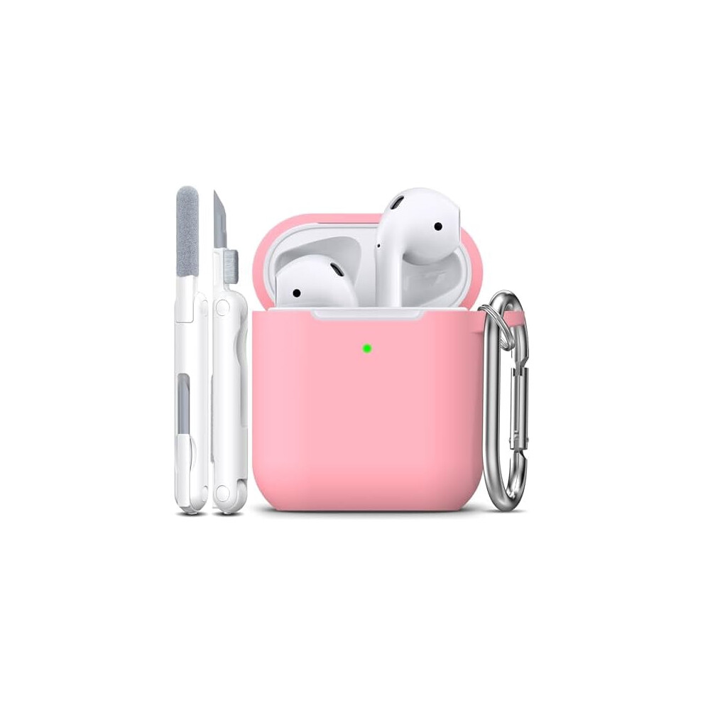 Soft Silicone Airpods Case Cover With Keychain, Compatible With Airpods 1St/2Nd Gen, Front Led Visible, Pink 9181073100314
