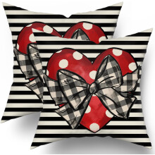 Housse de coussin Saint-Valentin 45 x 45 cm, pois rouges et cœur noir