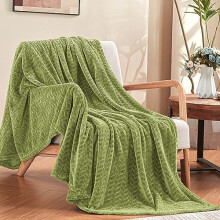 Sage Green Fleece Throw Blanket (50x60"), Super Soft Washable Flannel, Lightweight Cozy Plush Blanket for Couch, Sofa, Bed & Office