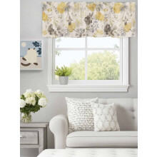 Pastoral Yellow-Grey Floral Valance60x18in, Rod Pocket, Compatible with Rustic Linen Style