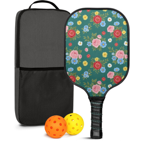 Σετ κουπιών Pickleball από fiberglass με λουλούδια και 2 μπάλες και τσάντα – Συμβατό με