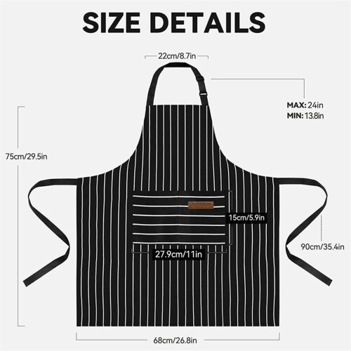 Grembiule da cucina a righe nere e marroni con tasche, 1