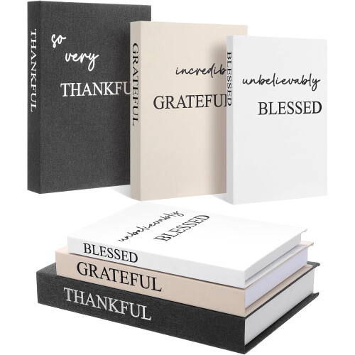 Σετ 3 Βιβλίων Αποθήκευσης από Ψεύτικο Λινό 'Thankful Grateful'