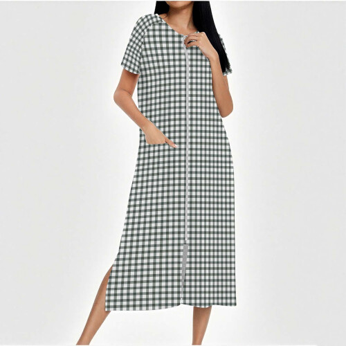 Women's plaid flannel robe with pockets, S-2XL 1