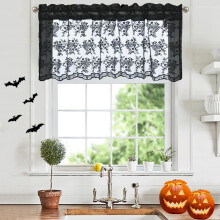 Antique Floral Lace Valances for Windows, Scalloped Sheer Curtains with Rod Pocket, 52"x18", 1Panel, Compatible with Standard Rods