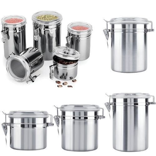 Conjunto de 5 potes de aço inoxidável com tampas de acrílico