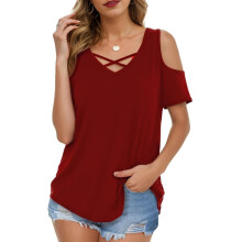 Blusa de verano para mujer con cuello en V, tirantes cruzados y hombros descubiertos.