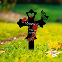 Grave Cross Stake Memorial Sign for Cemetery Decoration Metal Multi 10.5 Inch