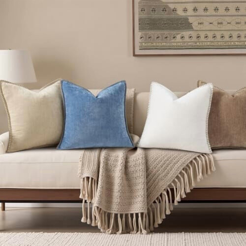 Μαξιλαροθήκες Spring Chenille 16x16, Σετ 2 τεμαχίων, Διακοσμητικές θήκες σε ουδέτερο χρώμα, 1