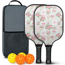 Floral Fiberglass Pickleball Paddles Set 2 pcs with 2 Balls