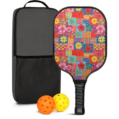Σετ κουπιών Pickleball με κουπιά από fiberglass σε σχέδια λουλουδιών, 2 μπάλες και τσάντα –