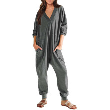 Női lezser, bő overál, hosszú ujjú, V-nyakú, túlméretezett overall, bő overall, pizsama, onesie jumper